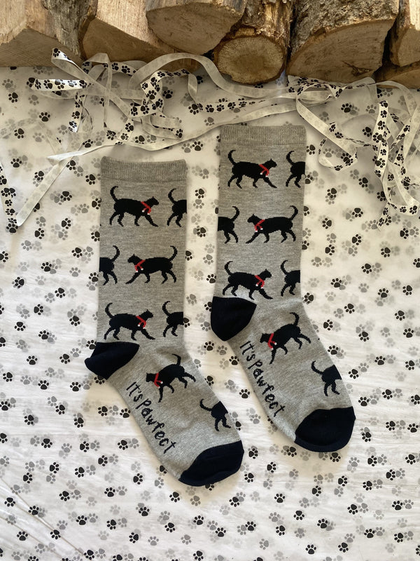 Women's Christmas Cat Socks - Grey