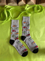 Grey Bamboo Socks with a VW Campervan Pattern. Men's socks size 7-11