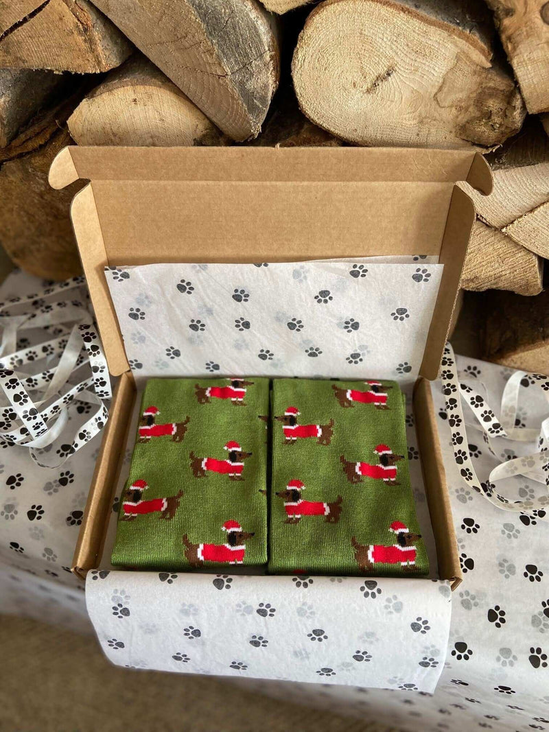 Men's Christmas Sausage Dog Socks - Green - It's Pawfect