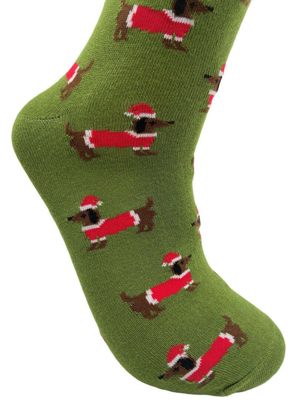 Men's Christmas Sausage Dog Socks - Green - It's Pawfect
