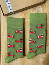 Men's Christmas Sausage Dog Socks - Green - It's Pawfect