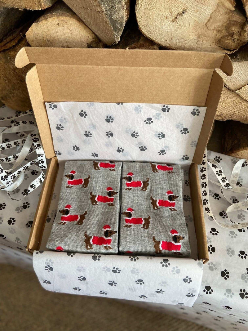 Men's Christmas Sausage Dog Socks - Grey - It's Pawfect