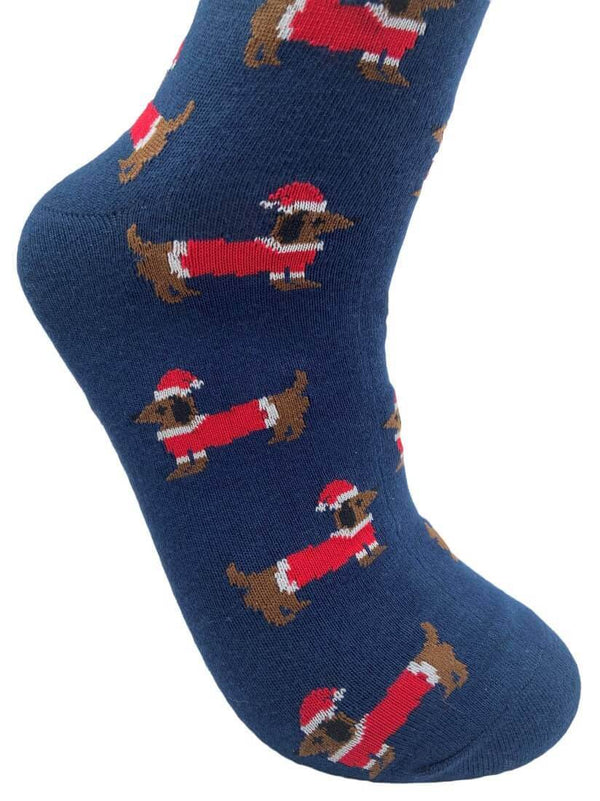 Men's Christmas Sausage Dog Socks - Navy - It's Pawfect