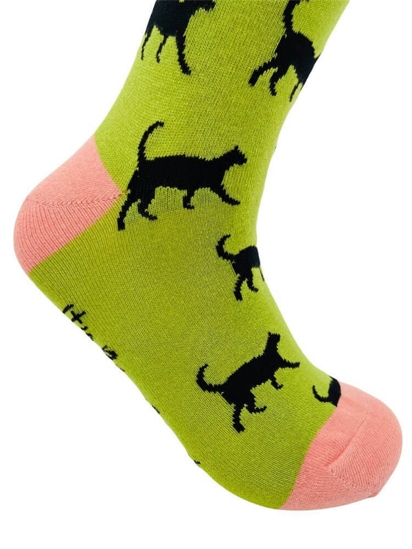 Women's Black Cat Socks - Green - It's Pawfect