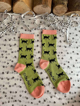 Women's Black Cat Socks - Green - It's Pawfect