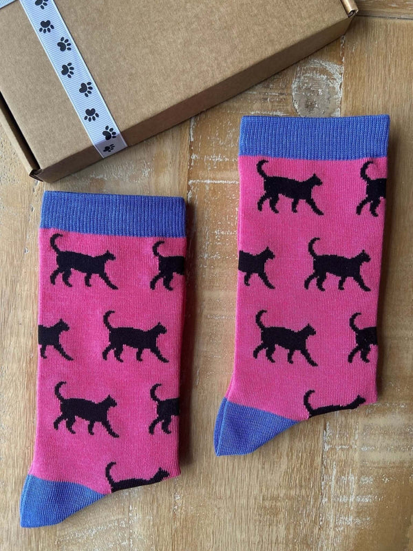 Women's Black Cat Socks - Pink - It's Pawfect