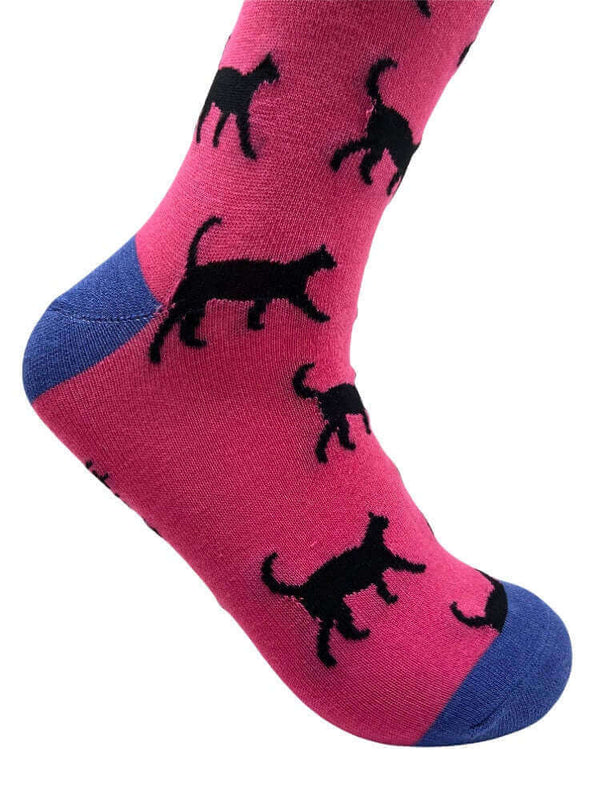 Women's Black Cat Socks - Pink - It's Pawfect