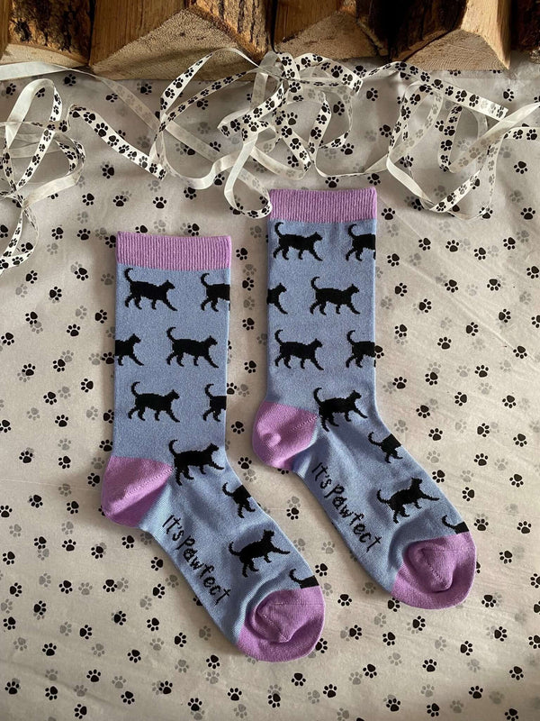 Women's Black Cat Socks - Purple - It's Pawfect