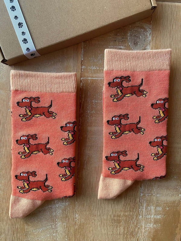 Women's Sausage Dog Socks - Orange - It's Pawfect