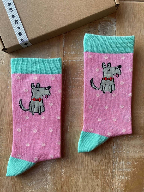 Women's Terrier Socks - Pink & White - It's Pawfect